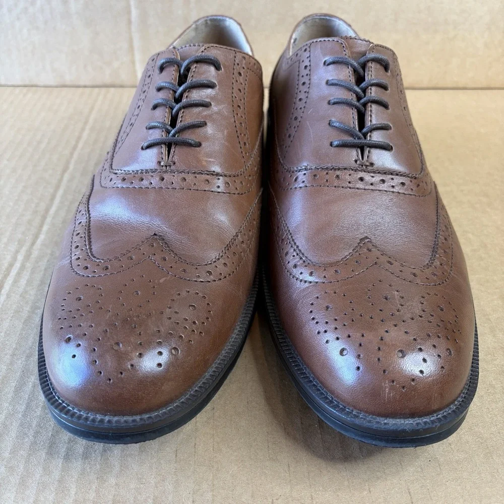 GH Bass Mens Brown Leather Wingtip Brogue Oxford Dress Shoes Lace Up